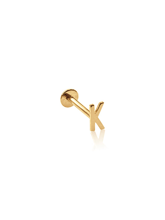 14K Gold Push Flat Back Mini Initial Earring