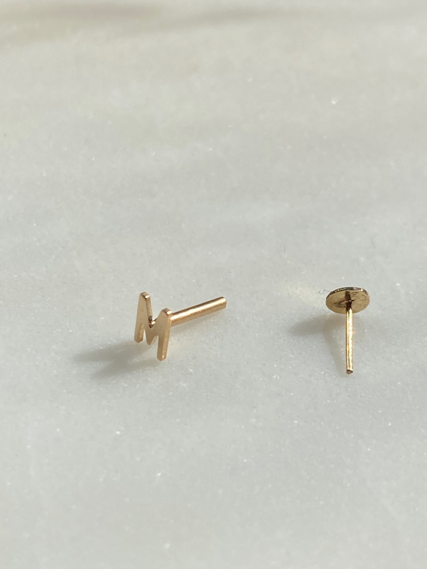 14K Gold Push Flat Back Mini Initial Earring