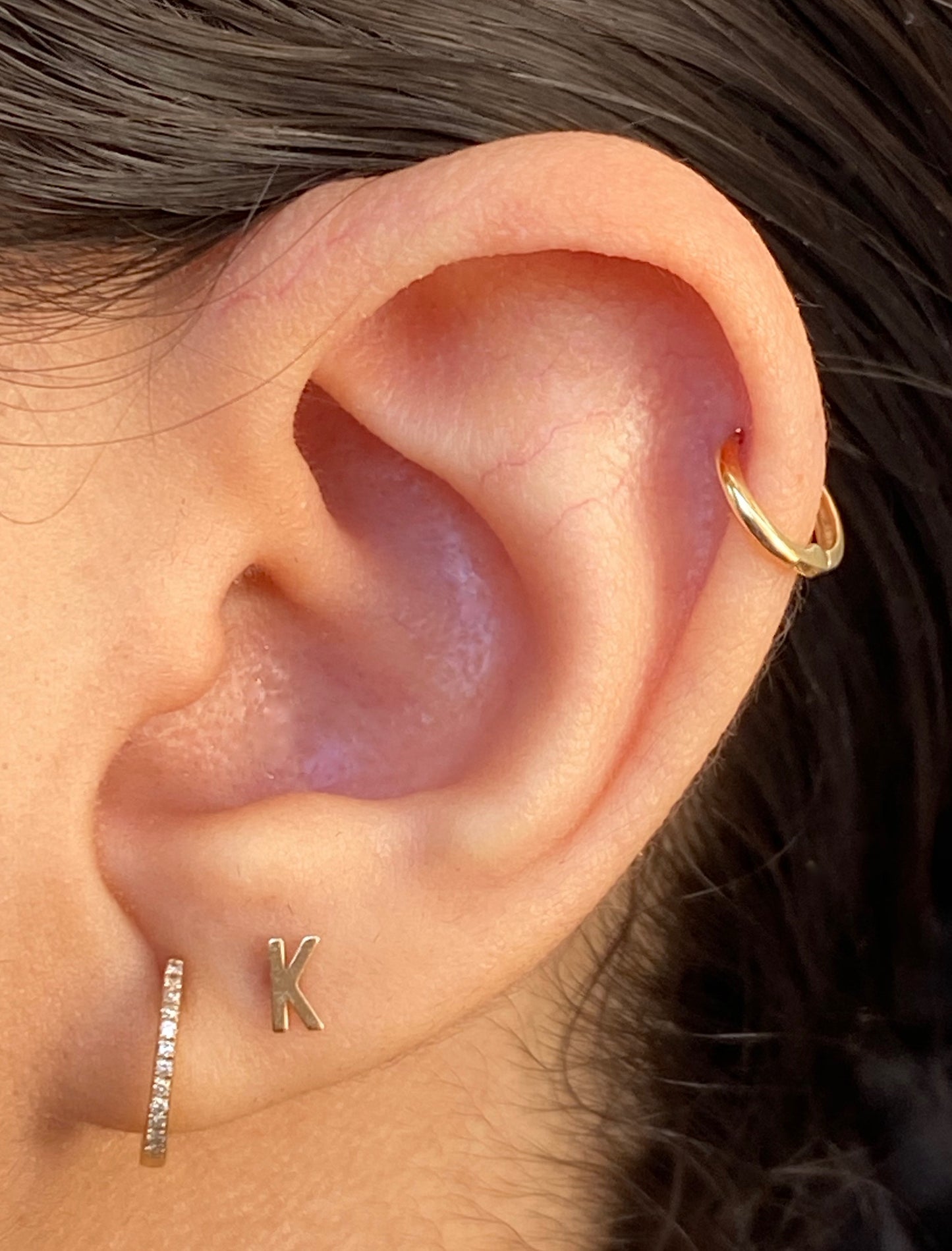 14K Gold Push Flat Back Mini Initial Earring
