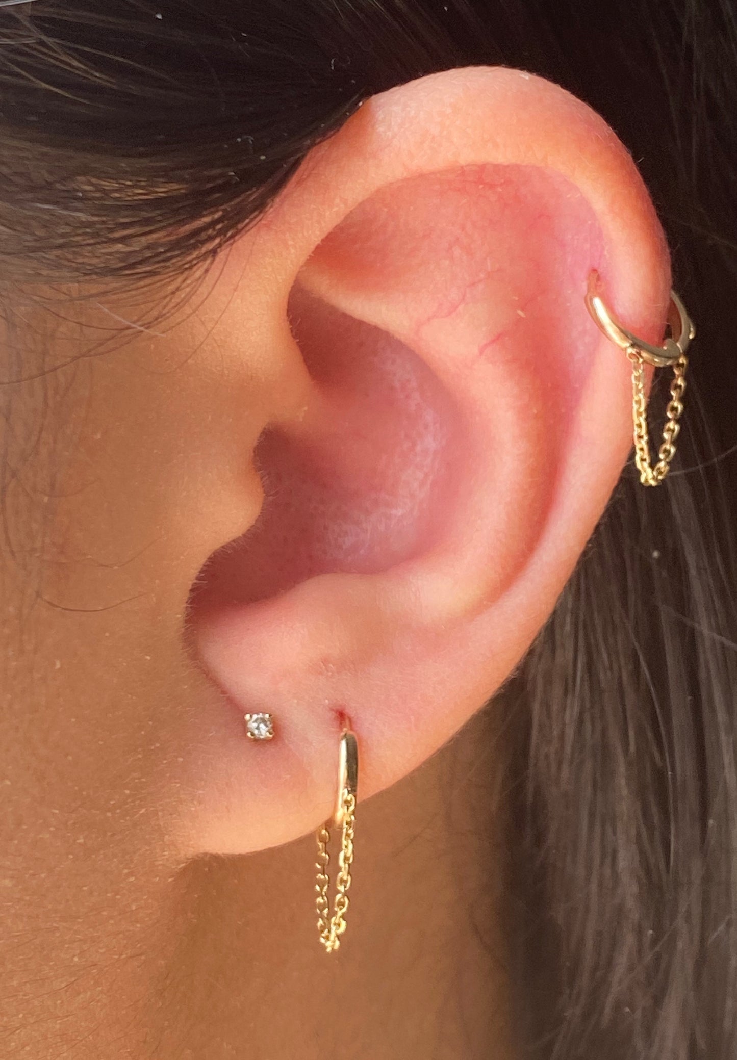 14KT Gold Mini Chain Huggie Clicker Earring