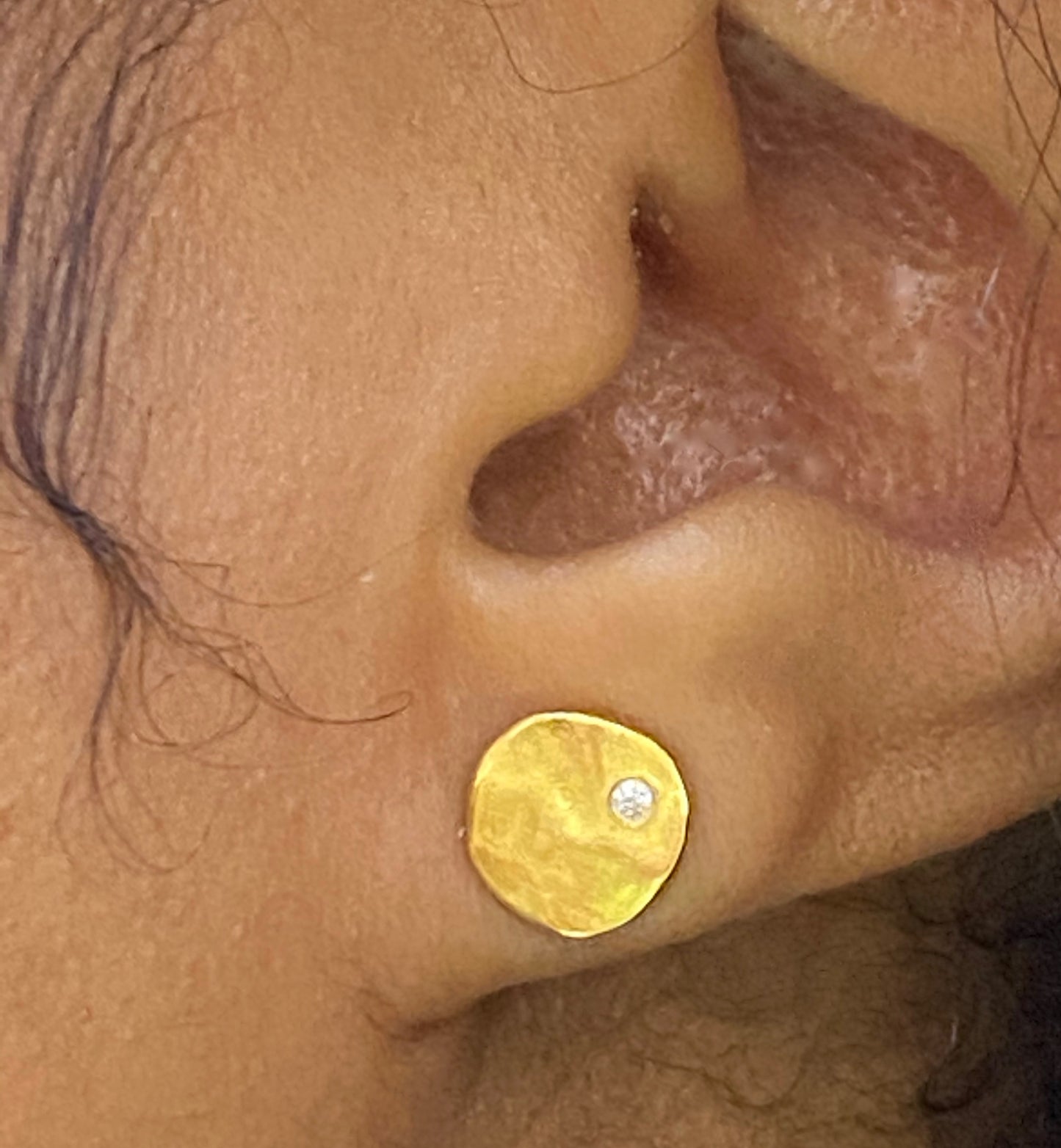 Katrina's 18k & Diamond Textured Disc Stud Earrings